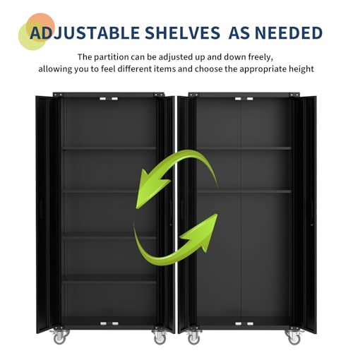 Metal Storage Cabinet with Wheels, Steel Tool Cabinet with Pegboard and 4 Adjustable Shelves N542585