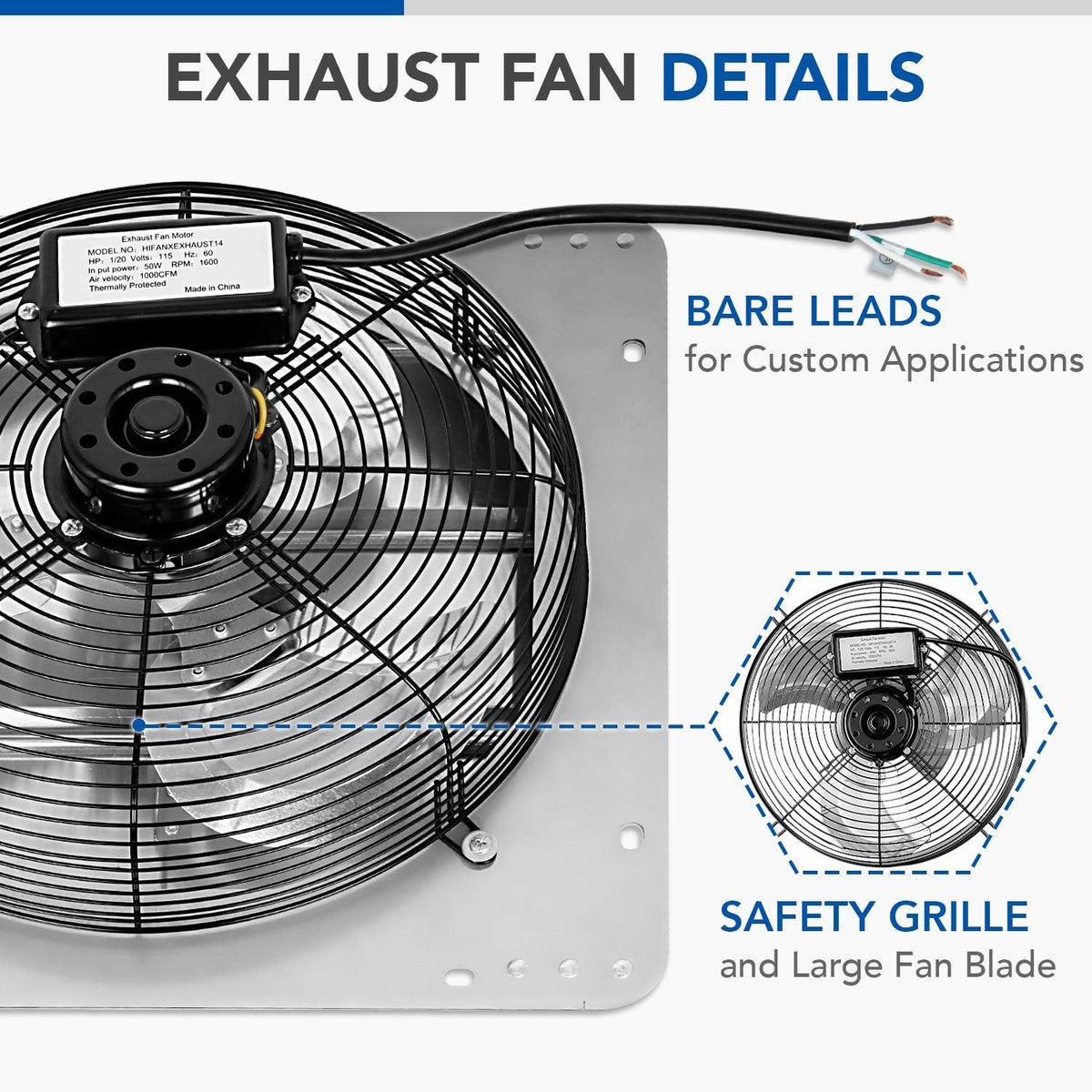 14 Inch Shutter Exhaust Fan Aluminum, 1650RPM, 1000 CFM, 2-Pack, Silver A66361
