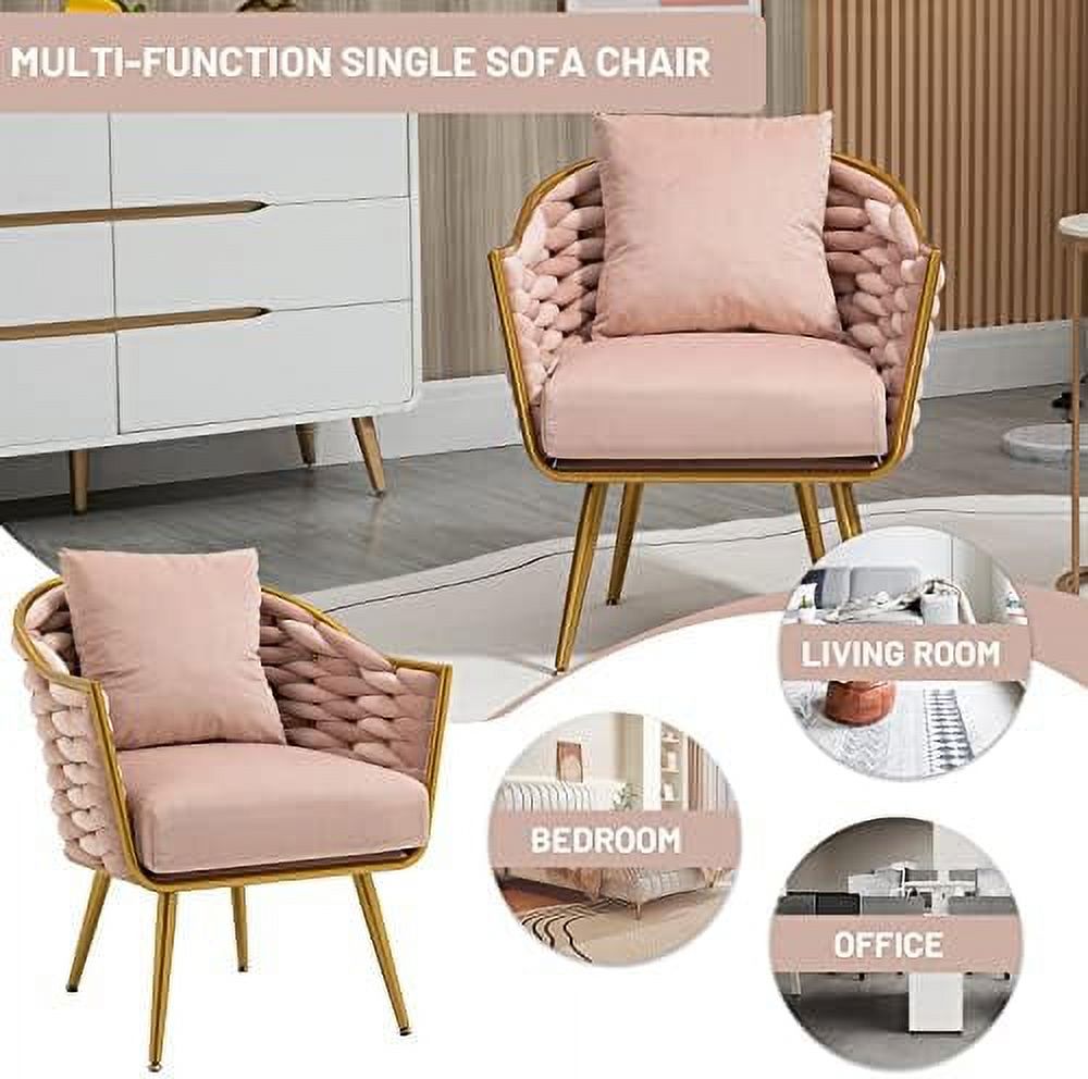 Beige Velvet Accent Chair with Arms and Pillow K25363