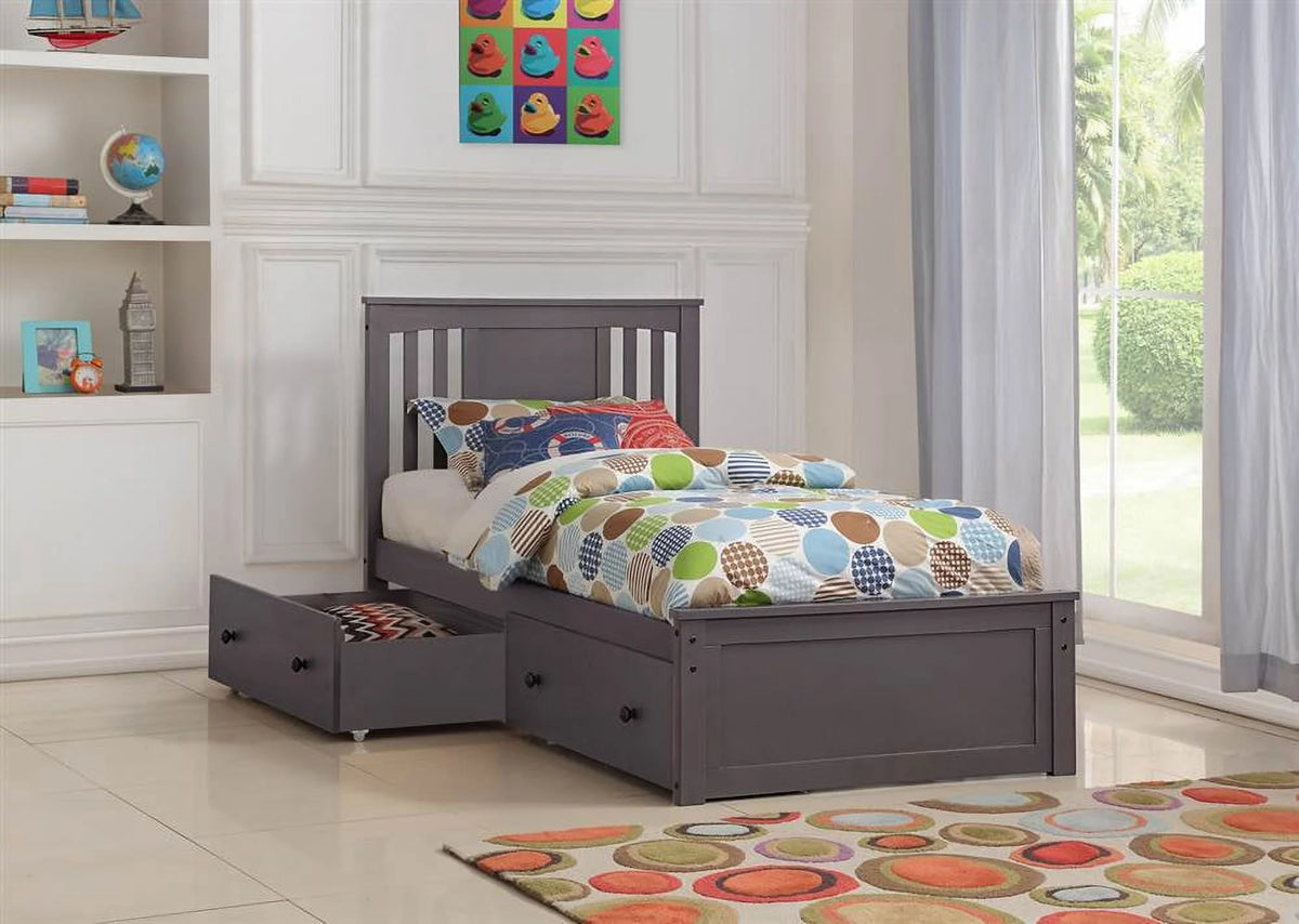 Twin Slate Grey Pine Wood Storage Bed E5182