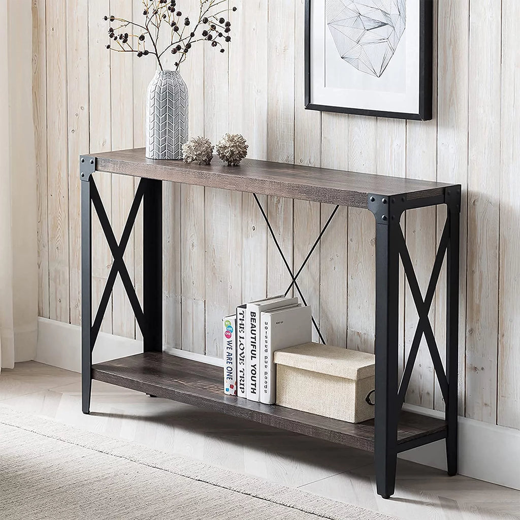 46 Inch 2-Tier Dark Rustic Oak Console Table Z3587
