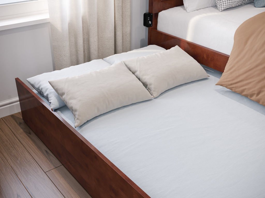 Walnut Solid Wood Platform Bed with Footboard & Trundle W92535