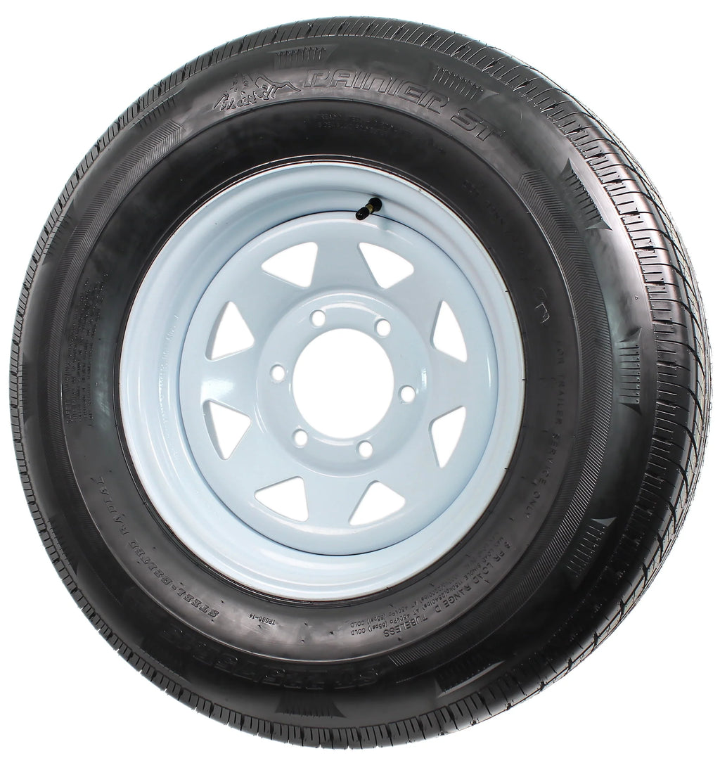 ST225/75R15 15 D 6 Lug White Spoke Trailer Tire On Rim S3791