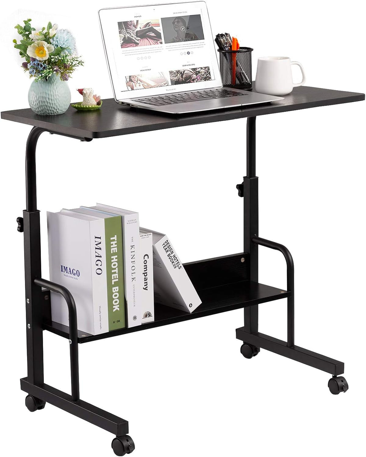 Black Mobile Side Table with Wheels Q3978