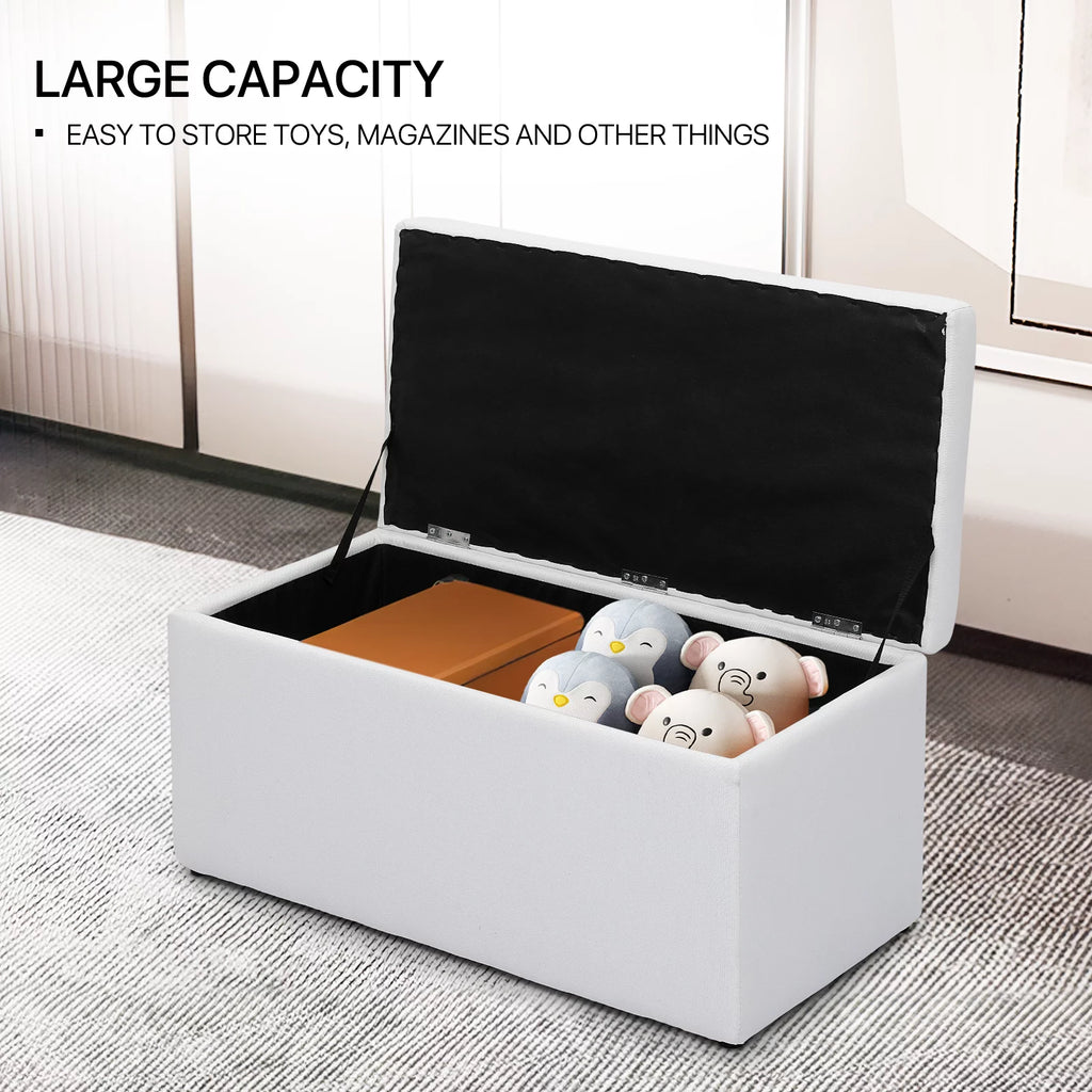 31" White Microfiber Storage Ottoman V310581