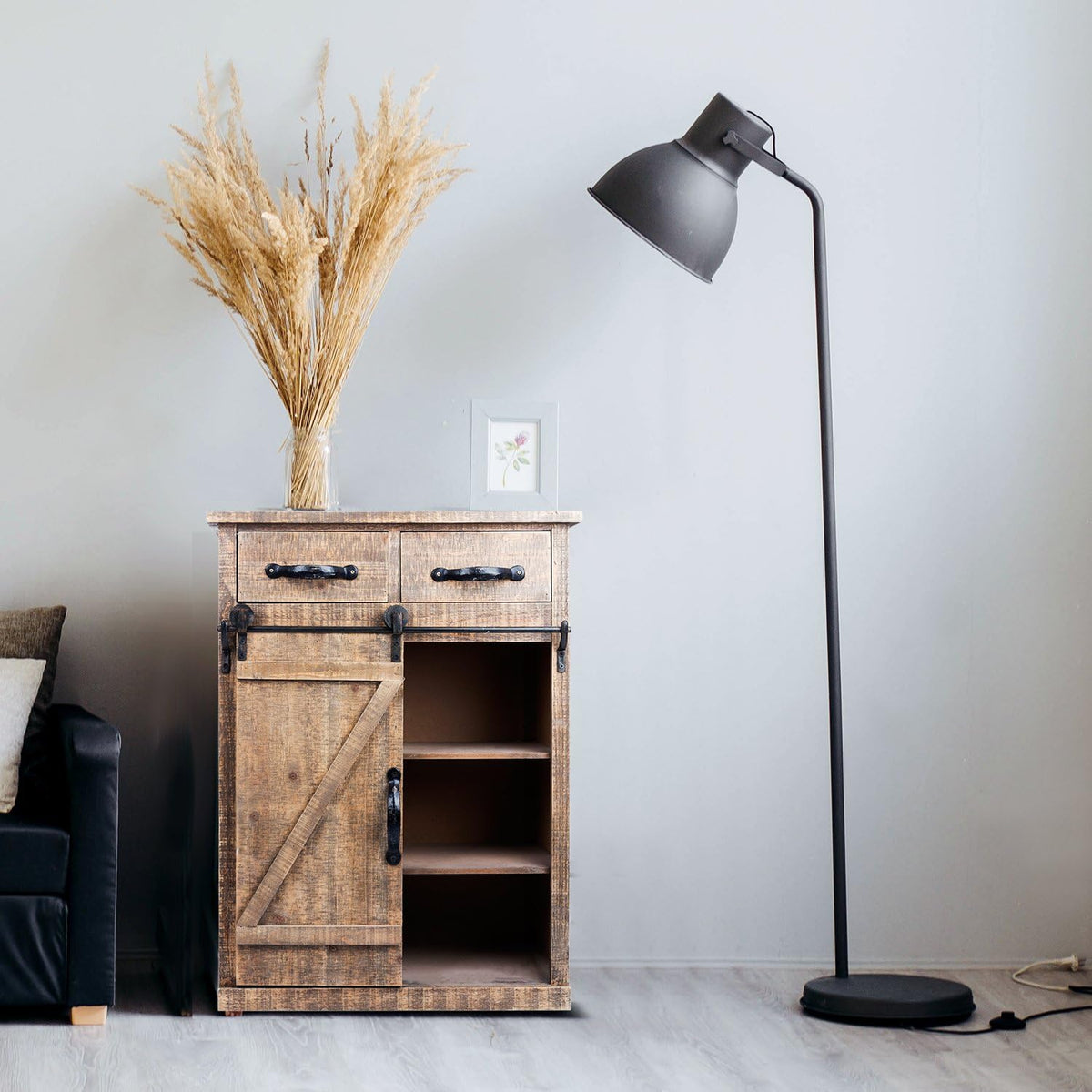 Rustic Barn Door Wood End Table Console Cabinet M761154