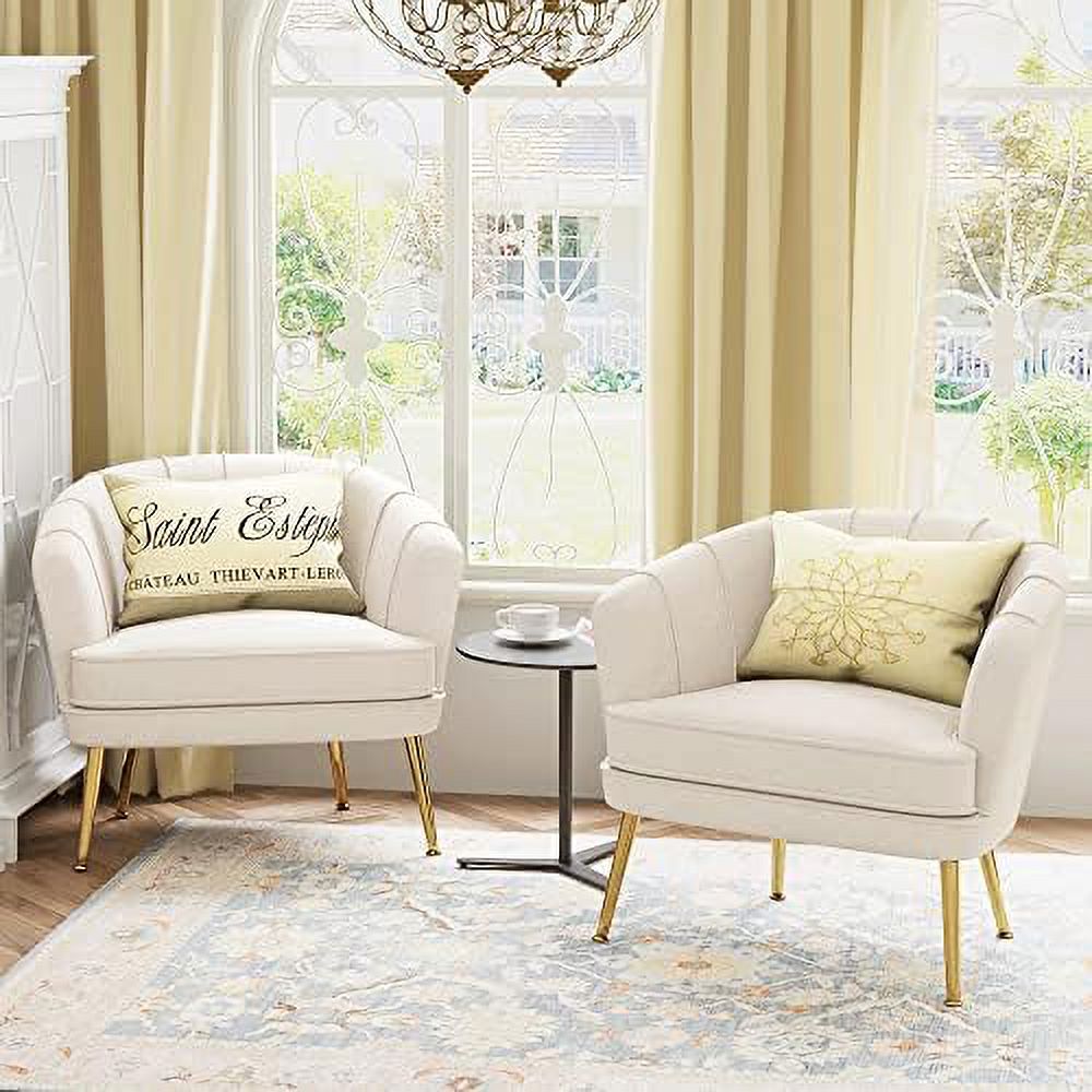 Velvet Accent Chair with Ottoman, Golden Metal Legs M6167