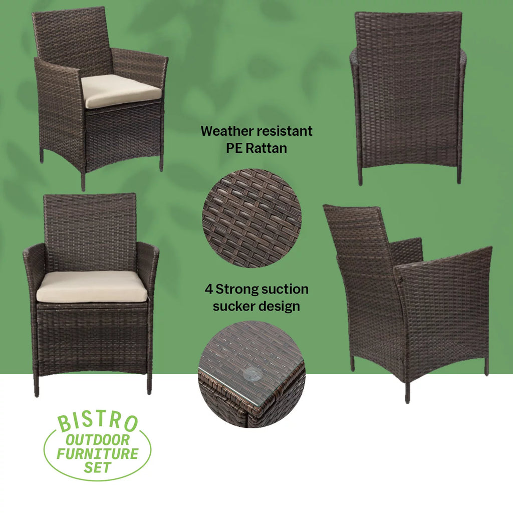 3 Piece Rattan Bistro Patio Furniture Set W73643