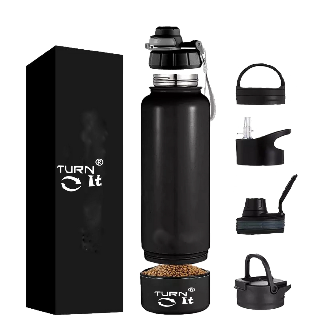 Black Double Walled Stainless-Steel Bottle 32 Fluid Ounces with 8oz Detachable cup Sport lid M214672