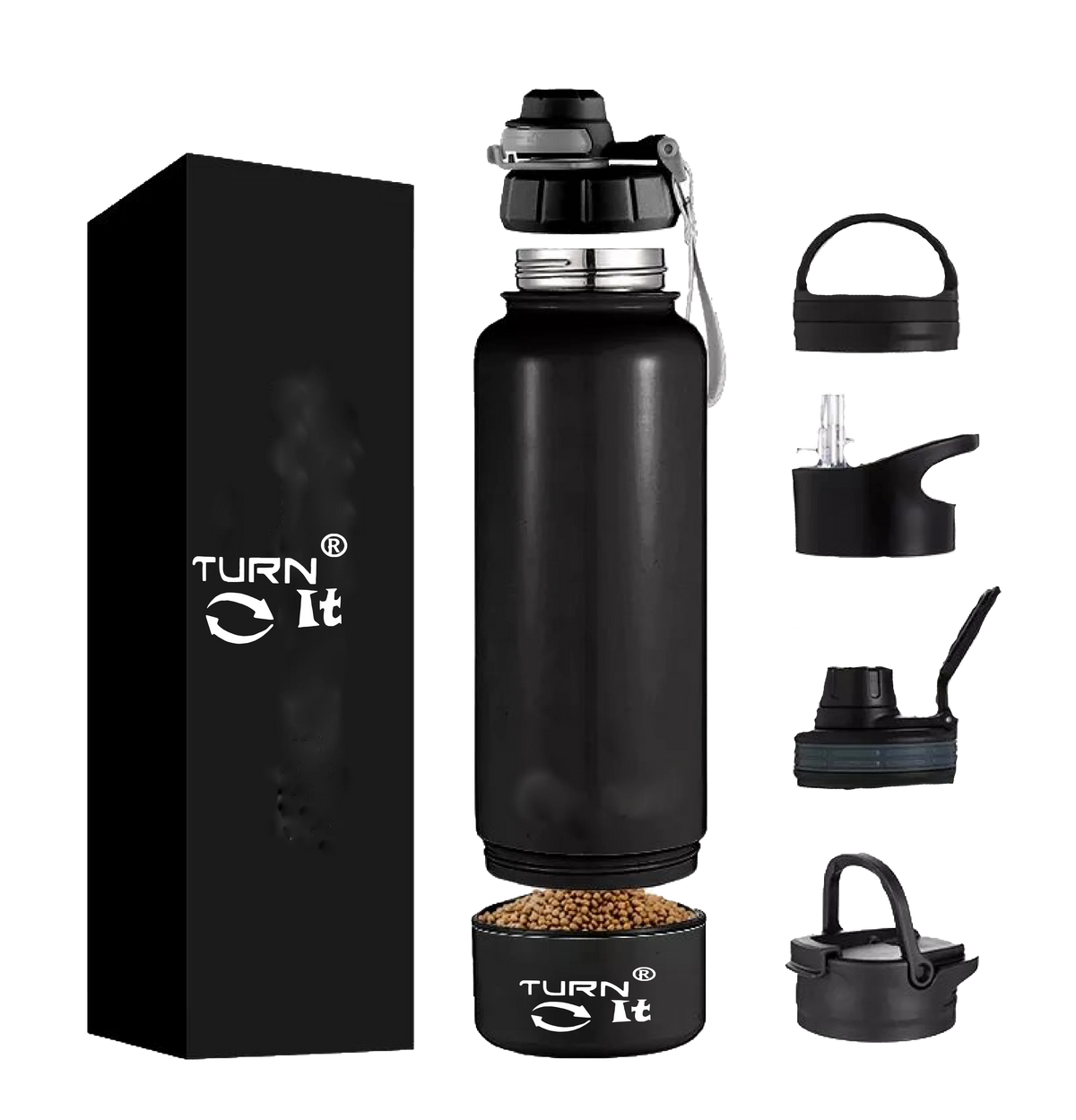 Black Double Walled Stainless-Steel Bottle 32 Fluid Ounces with 8oz Detachable cup Sport lid M214672