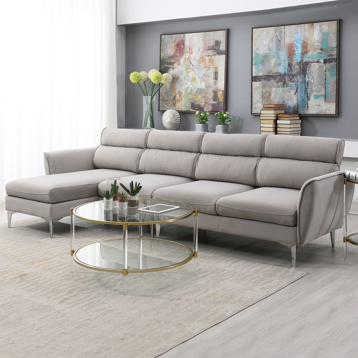 Gray Flannel L-Shaped Convertible Sectional Sofa X688