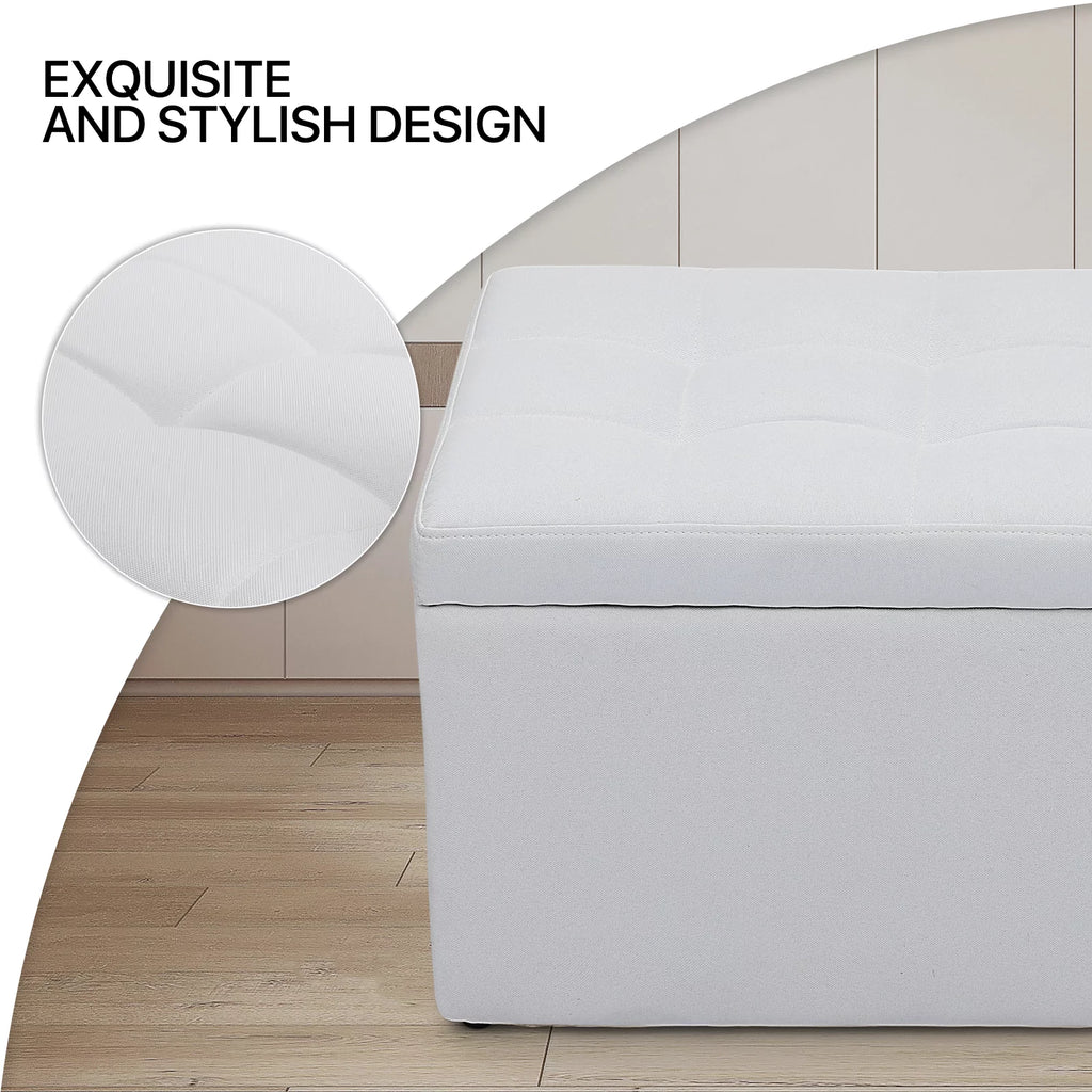 31" White Microfiber Storage Ottoman V310581
