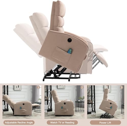 Black PU Leather Power Lift Recliner Chair with Remote Control U487148
