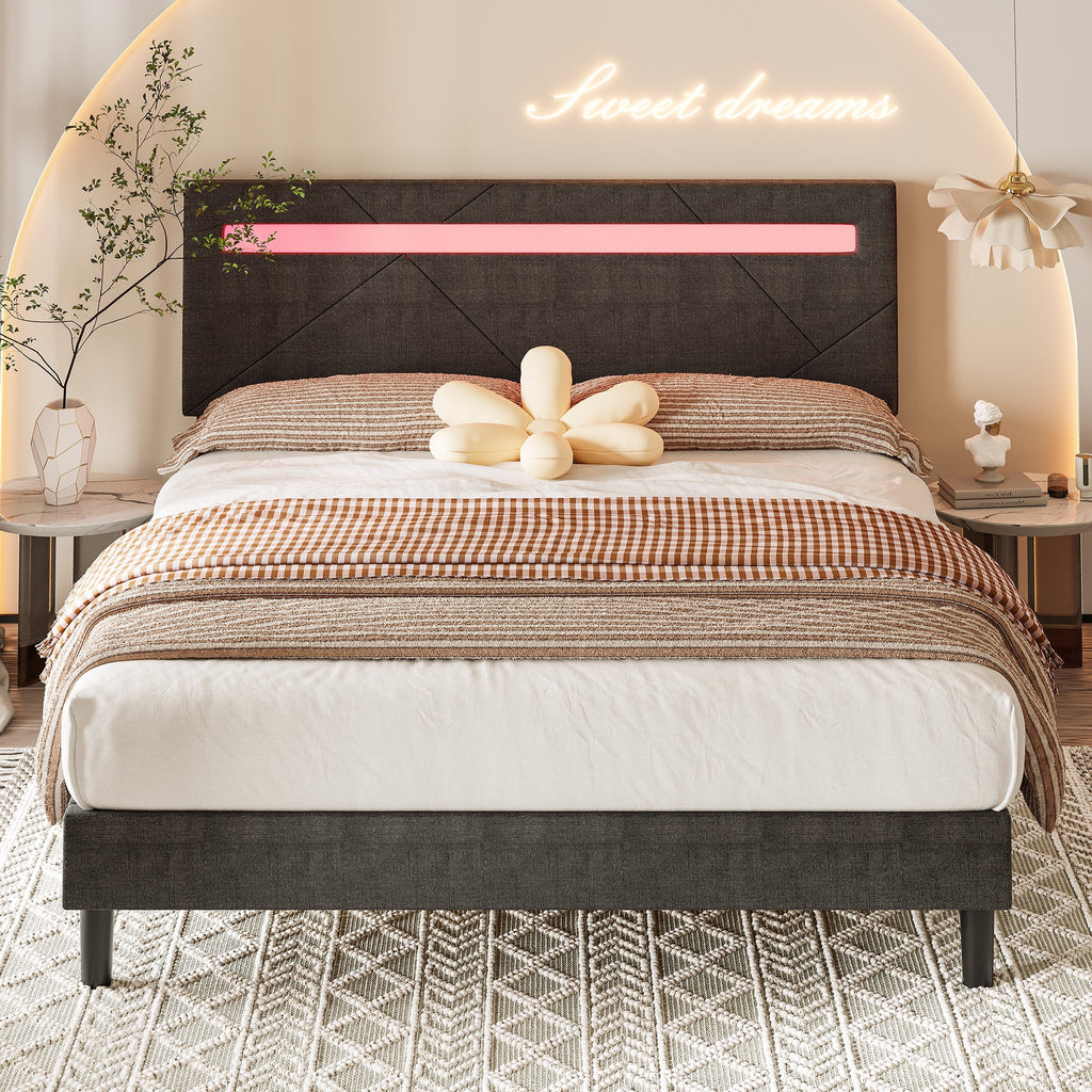 Full Size Platform Bed Frame with Adjustable Upholstered Headboard C43889