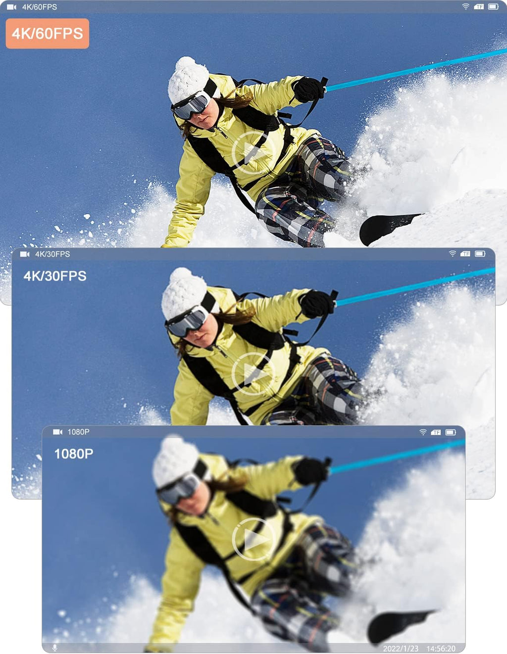 4K 60FPS Action Camera with Stabilization, 20MP WiFi Dual Screen Voice Remote Control 2 Batteries C460