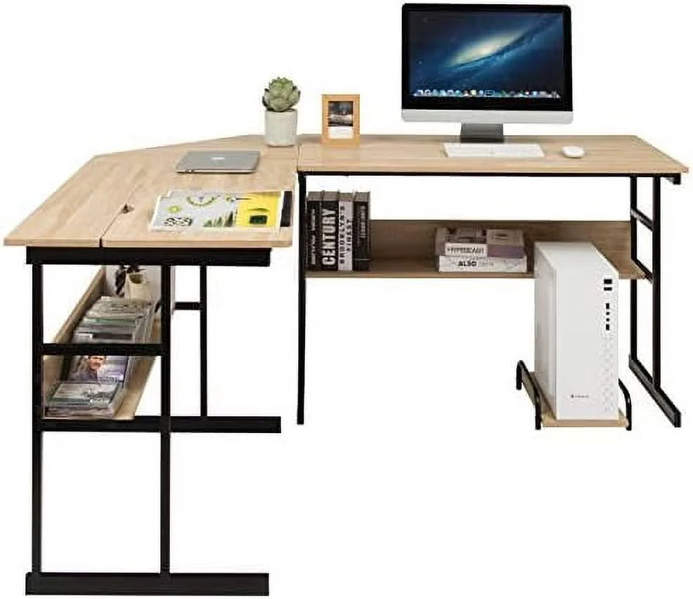 67 inches L-Shaped Corner Computer Desk with Bookshelves C732