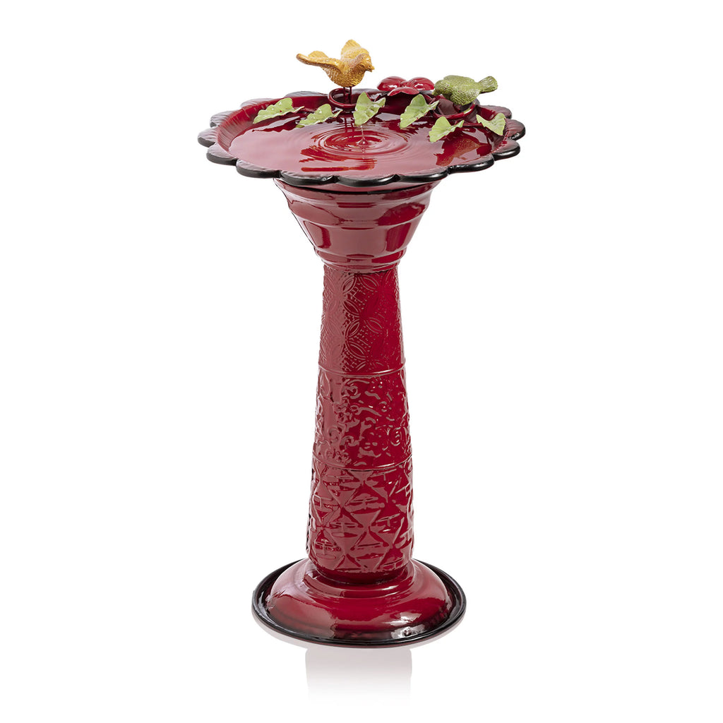 28-Inch Metal Bird Bath with Birds and Leaves, Red N416780