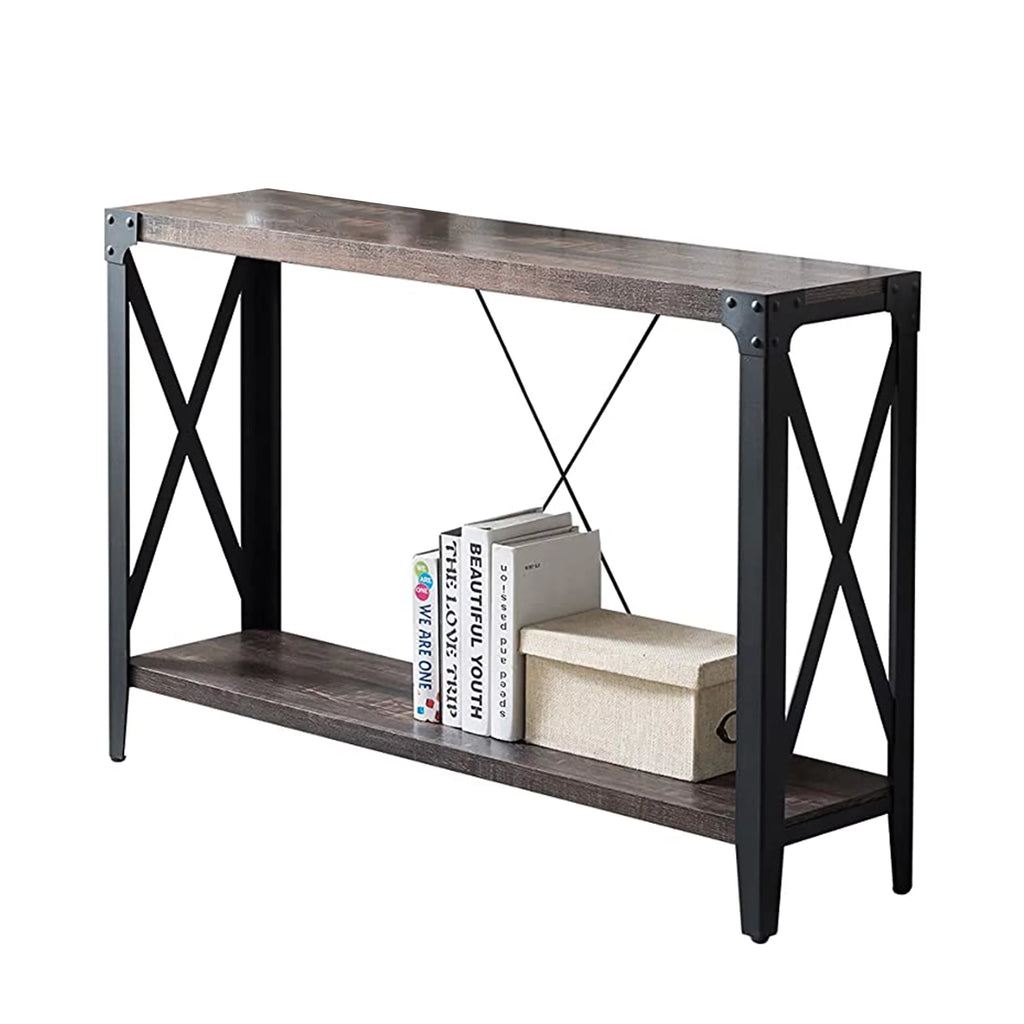 46 Inch 2-Tier Dark Rustic Oak Console Table Z3587
