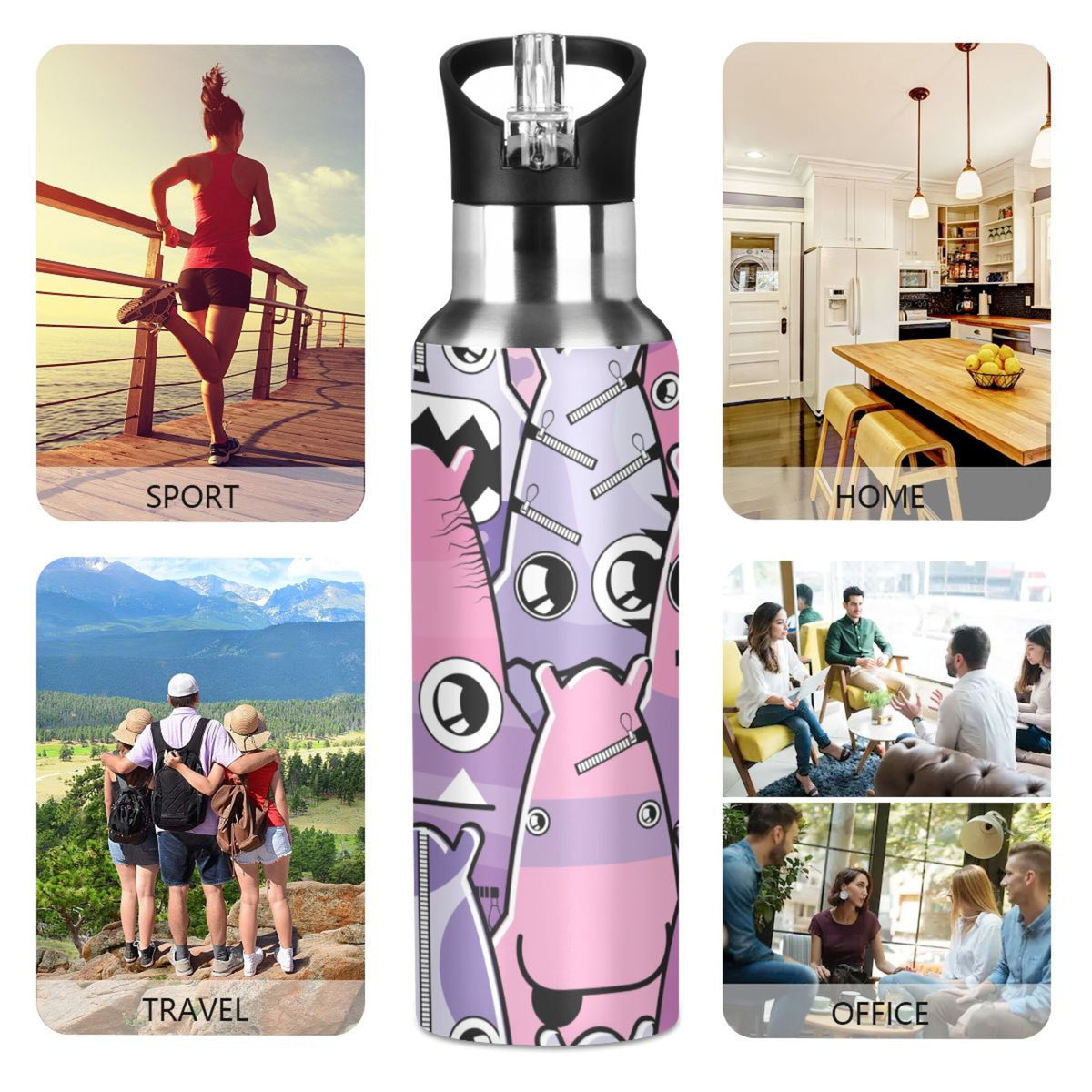 Stainless Steel Insulated Thermos Vacuum Flask Water Bottle with Straw Lid B8390