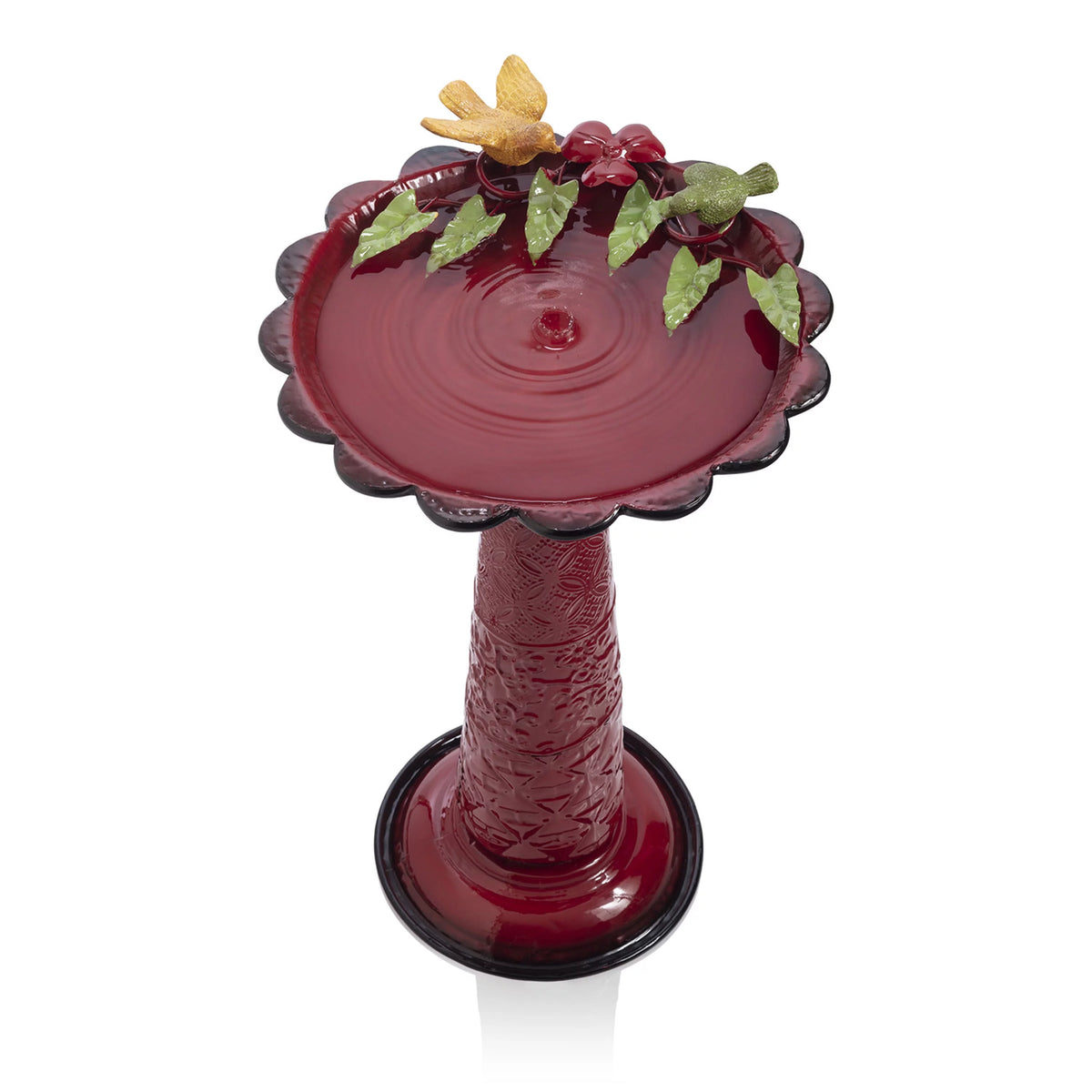 28-Inch Metal Bird Bath with Birds and Leaves, Red N416780