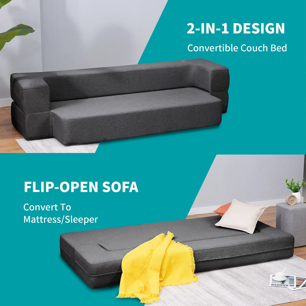 Folding Convertible Sleeper Sofa Bed Queen Memory Foam Dark Grey X256597