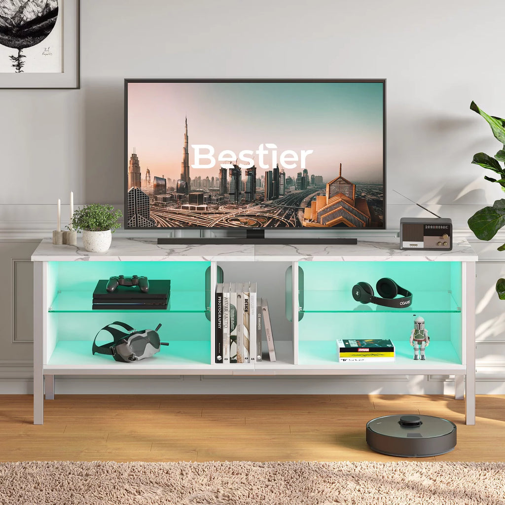 Black Marble TV Stand with Storage Cabinet U573851