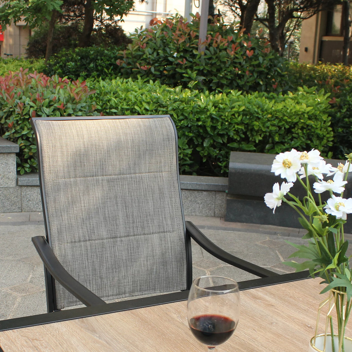 Set of 2 Swivel Dining Chairs Textilene Mesh Fabric Black Frame Q206
