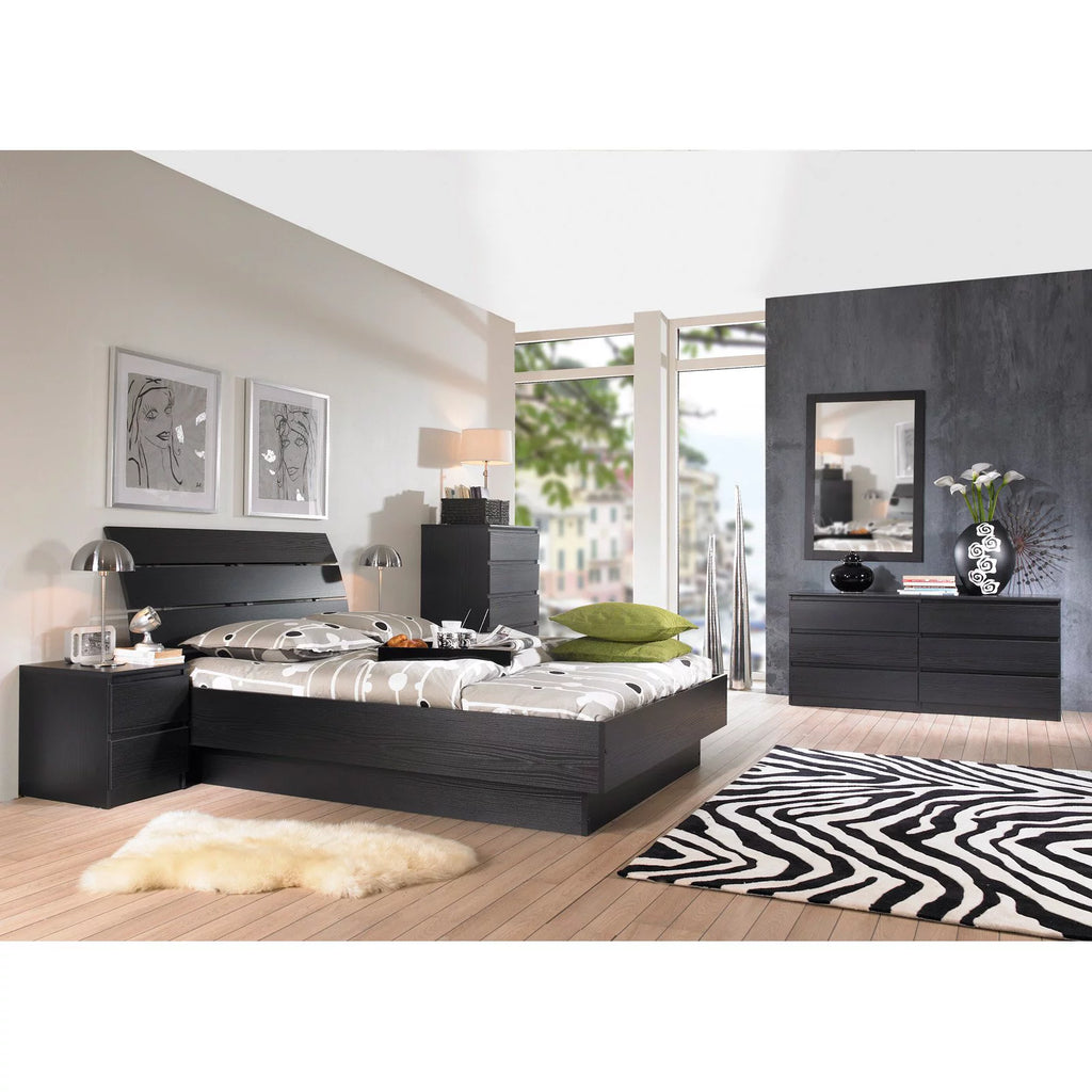 Queen Bed with Slats Black Woodgrain Z6874