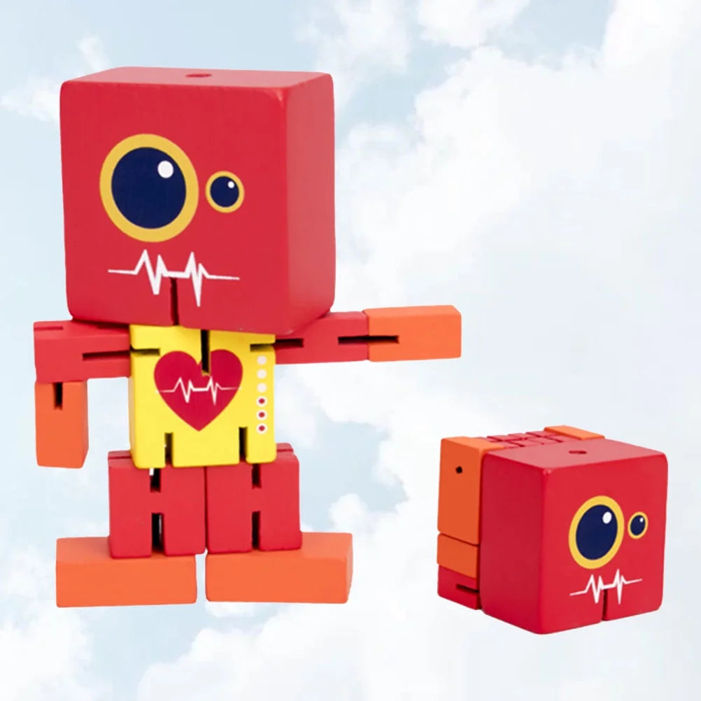 Red Wooden Robot Puzzle Toy Y366