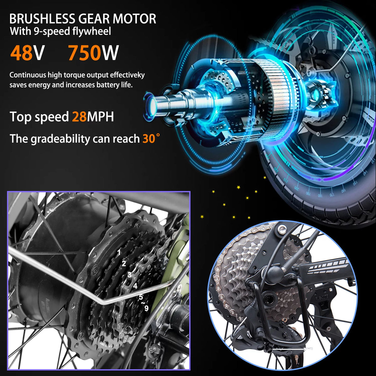 Folding Electric Mountain Bike 750W 20'' Aluminum Alloy 48V 12Ah 9 Speed P217