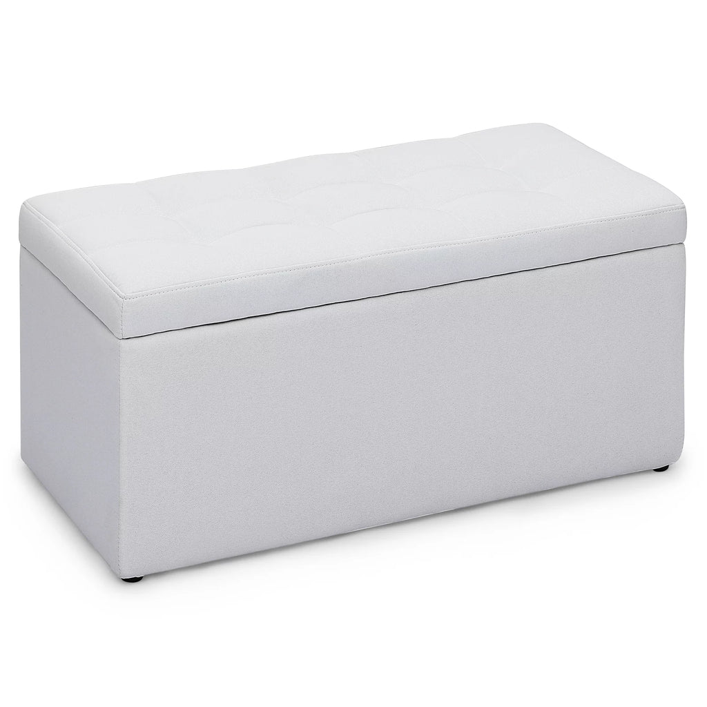 31" White Microfiber Storage Ottoman V310581