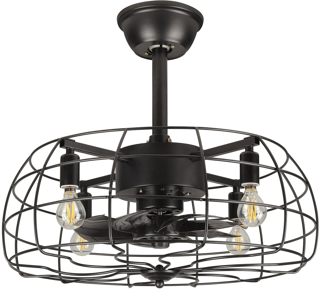 Black Industrial Caged Ceiling Fan with Remote Control A53880