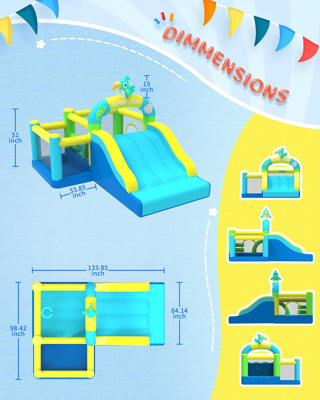 Inflatable Bounce House with Blower, Wide Slide, Ball Pool W328