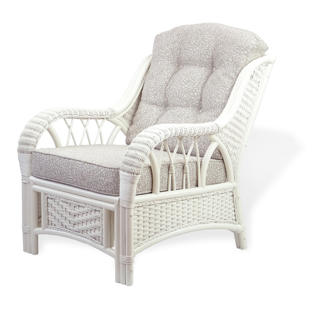 Rattan Wicker Living Room Set 4 Pieces: 2 Lounge Chair ThreeSeater/Sofa Coffee Table White Color with Cushion V807