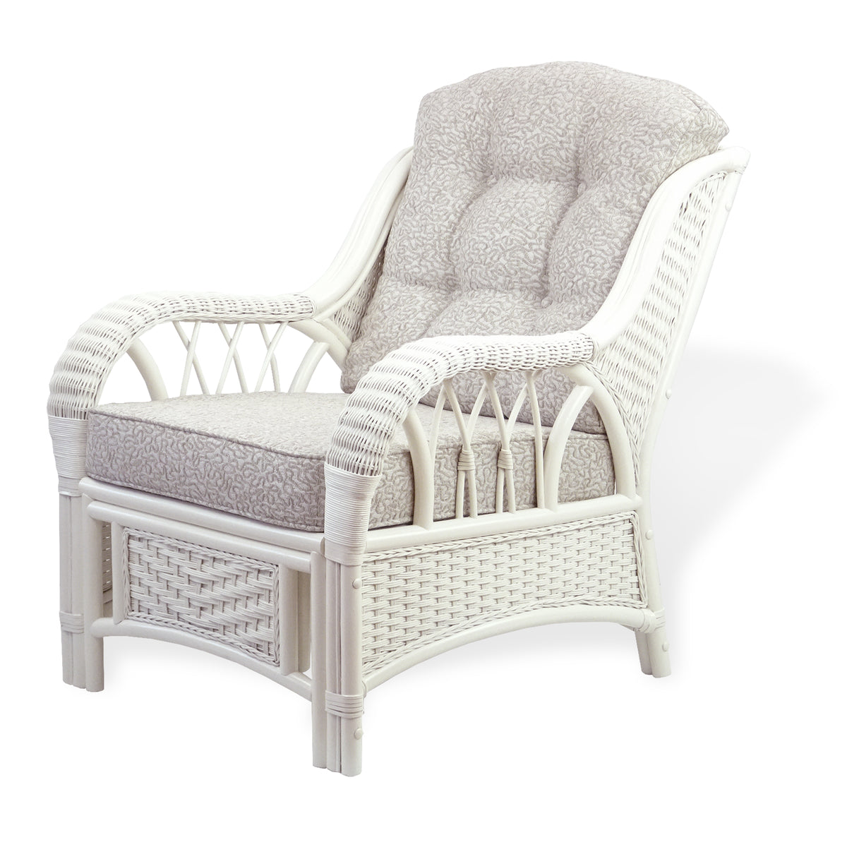 Rattan Wicker Living Room Set 4 Pieces: 2 Lounge Chair ThreeSeater/Sofa Coffee Table White Color with Cushion V807