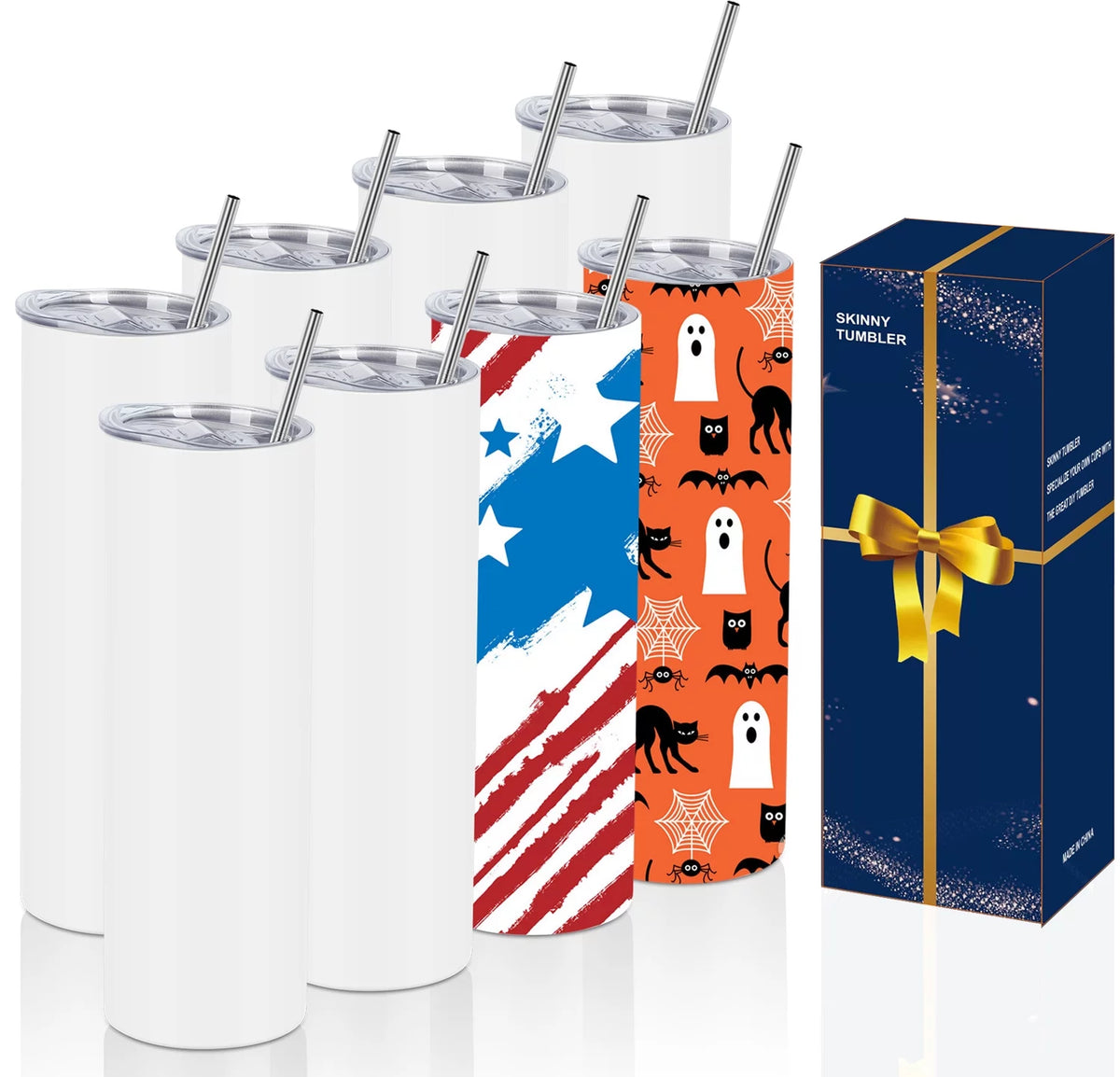 8 Pack 20 Oz Stainless Steel Sublimation Tumblers with Lid Straw A2710