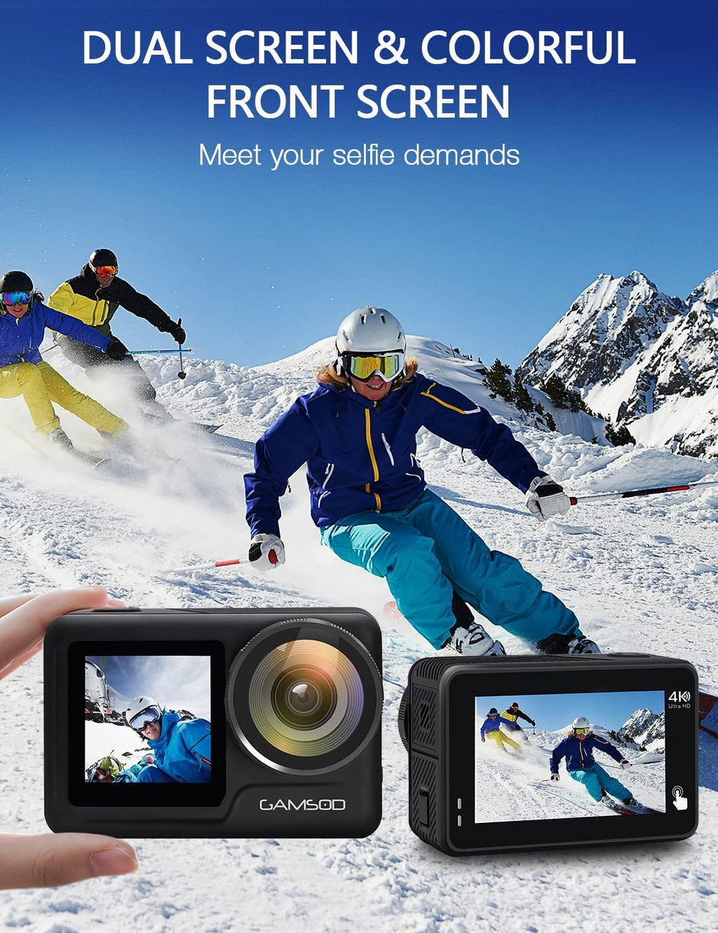 4K 60FPS Action Camera with Stabilization, 20MP WiFi Dual Screen Voice Remote Control 2 Batteries C460