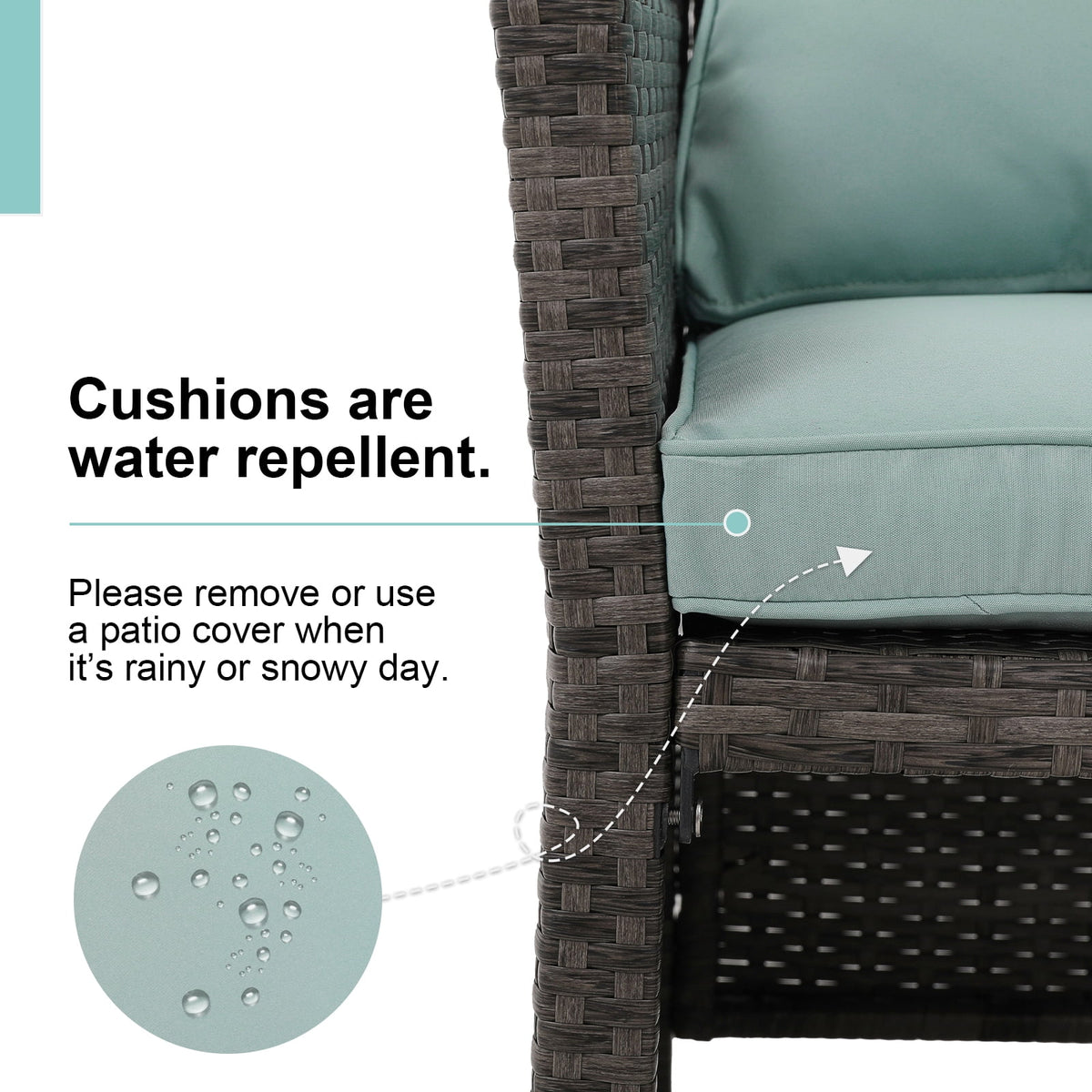 Grey Rattan 2-Piece Outdoor Patio Furniture Set with Green Cushions V489