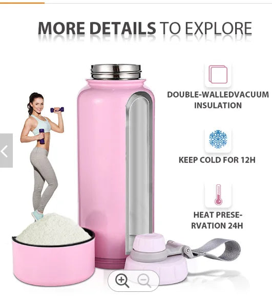 Black Double Walled Stainless-Steel Bottle 32 Fluid Ounces with 8oz Detachable cup Sport lid M214672