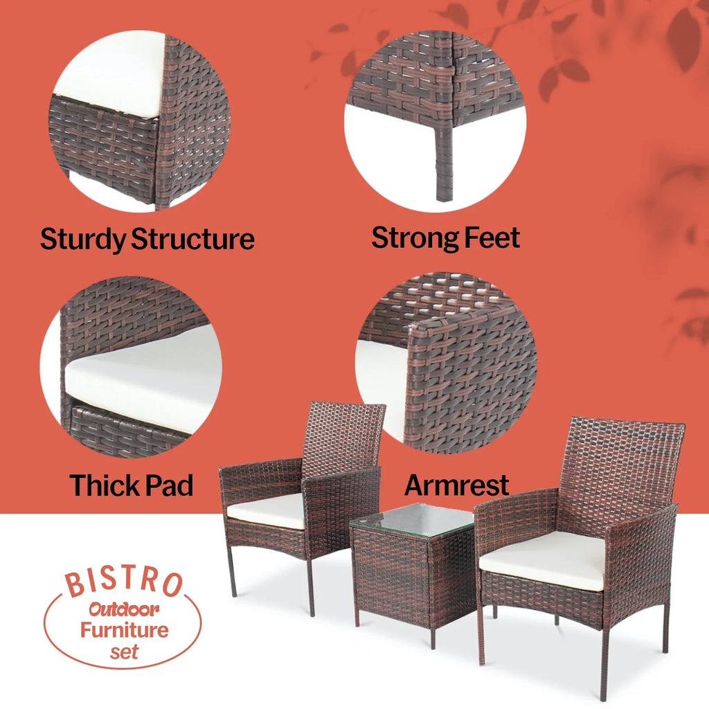 3 Piece Rattan Bistro Patio Furniture Set W73643