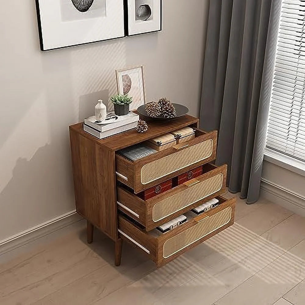Rattan 3 Drawer Wood Dresser Cabinet H257