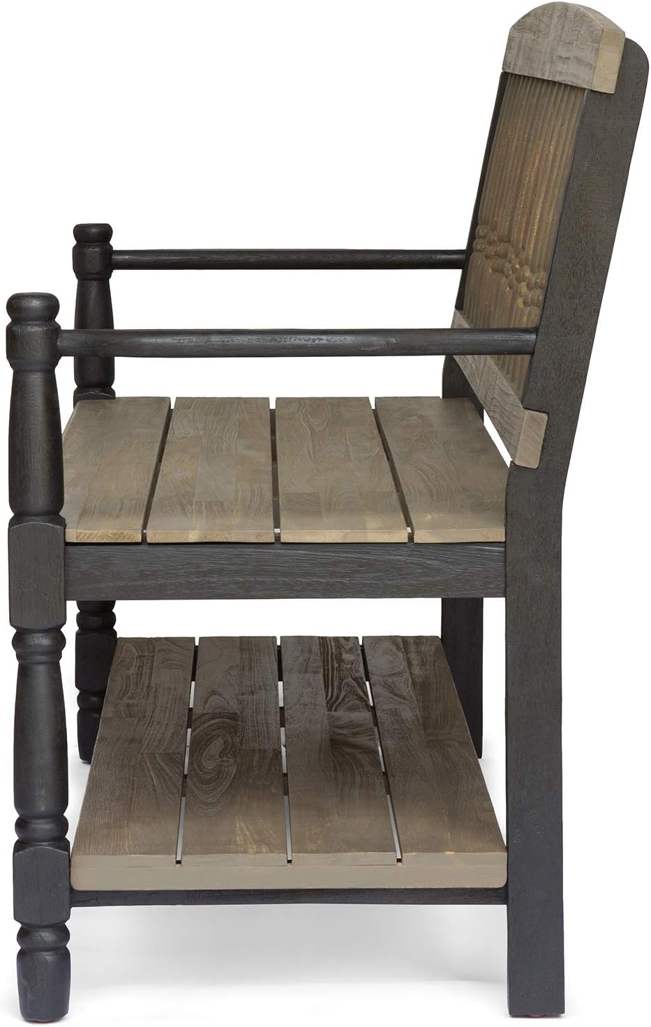 Gray and Black Acacia Wood Bench with Shelf U597
