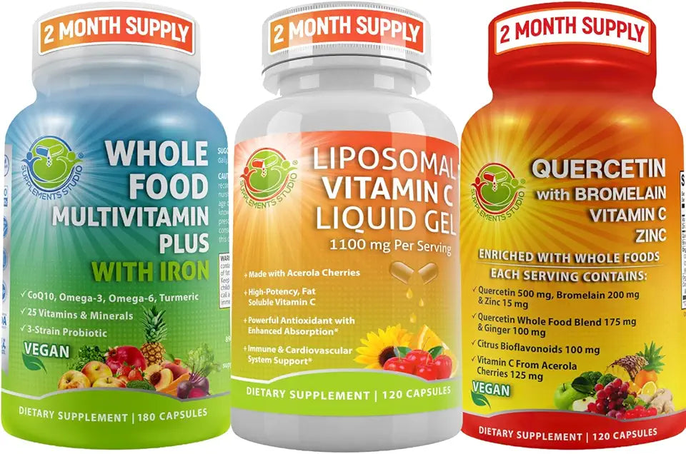 Vitamin C Liquid Gel Capsules with Iron & Quercetin with Bromelain Vitamin C and Zinc R331