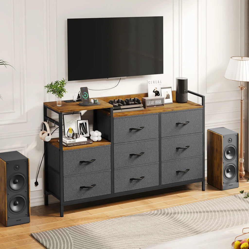 Black 8 Drawer Dresser with Charging Station D853491