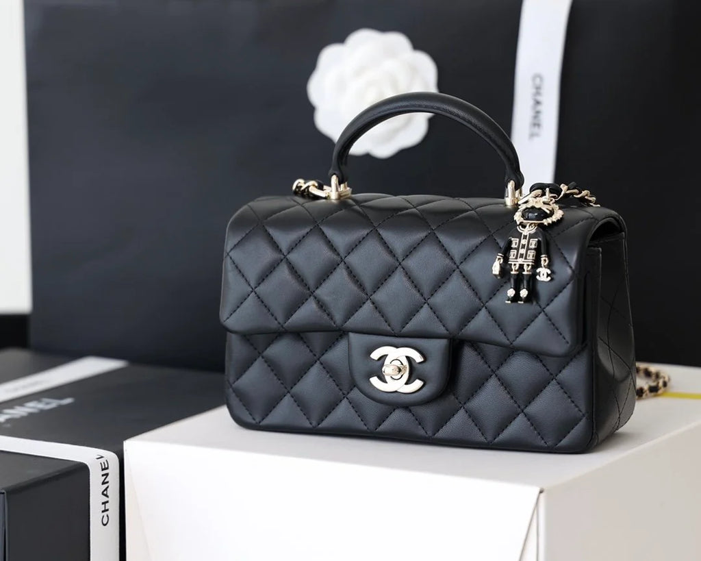 Black Mini Flapbag With Top Handle Q3023