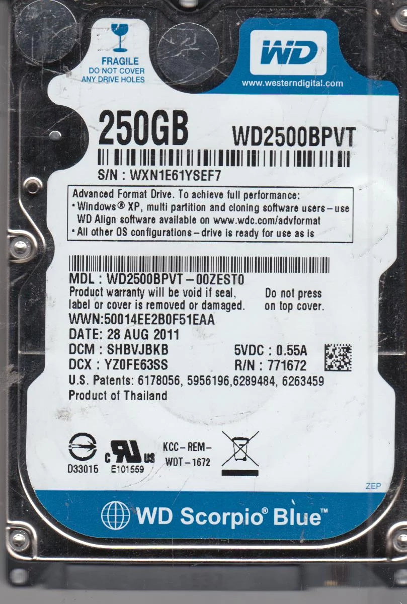 250GB SATA 2.5 Hard Drive J873