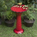28-Inch Metal Bird Bath with Birds and Leaves, Red N416780