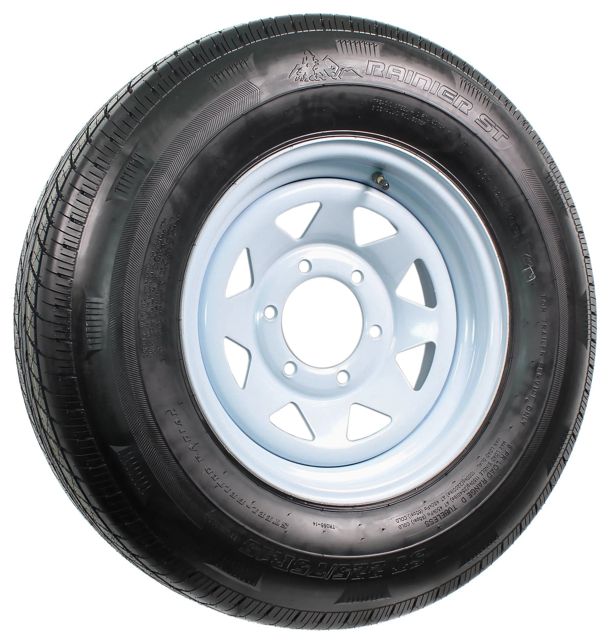 ST225/75R15 15 D 6 Lug White Spoke Trailer Tire On Rim S3791