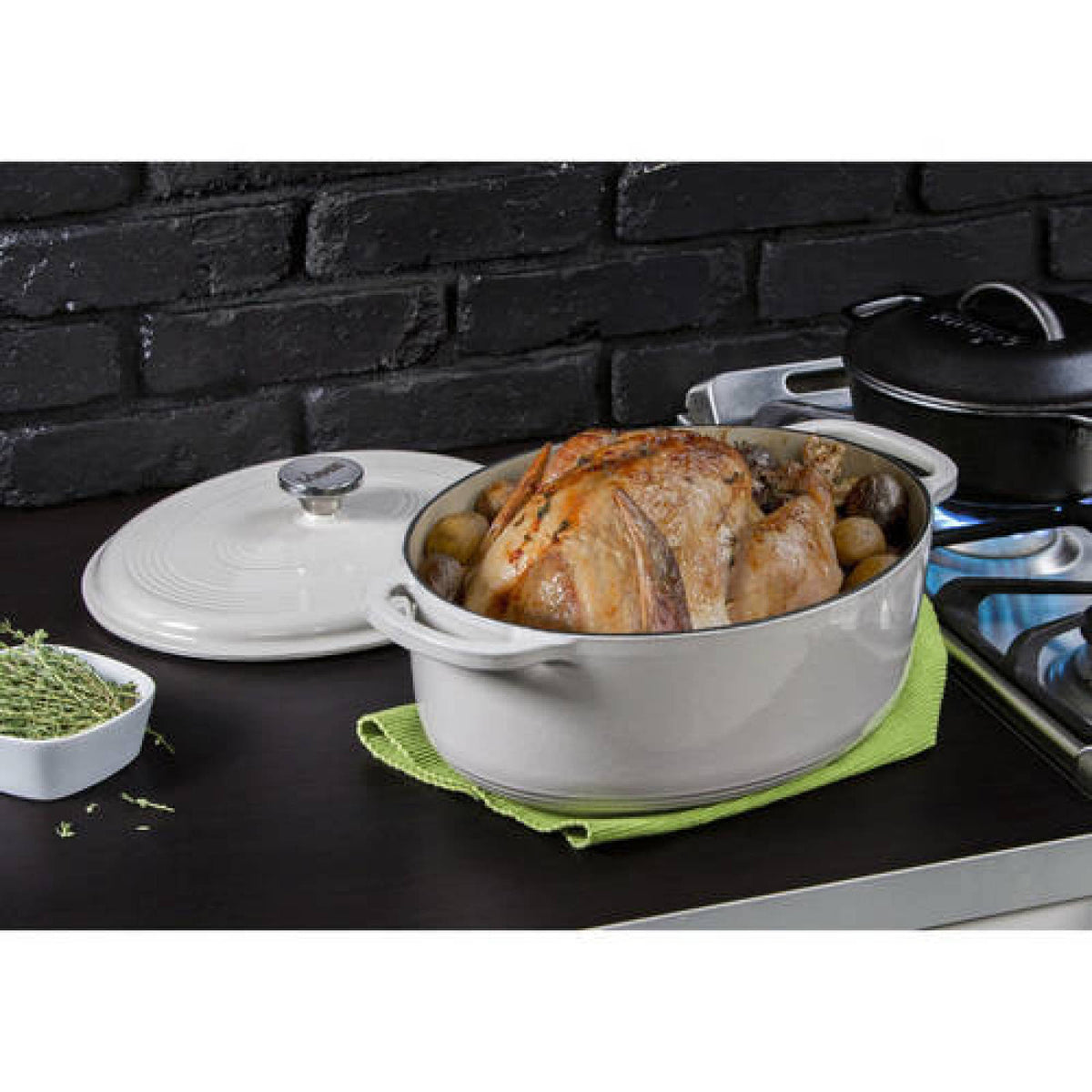 Enameled Cast Iron Oval Dutch Oven 7-Quart Oyster White F84545