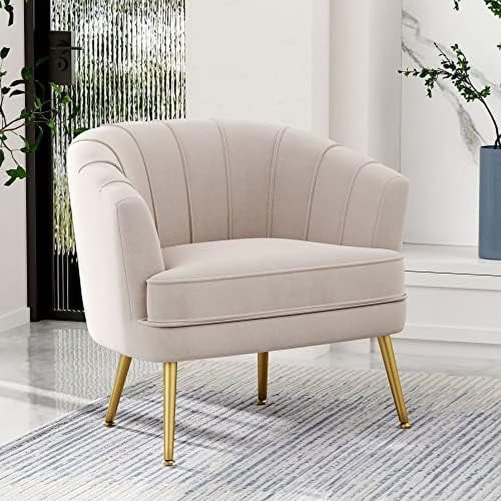 Velvet Accent Chair with Ottoman, Golden Metal Legs M6167